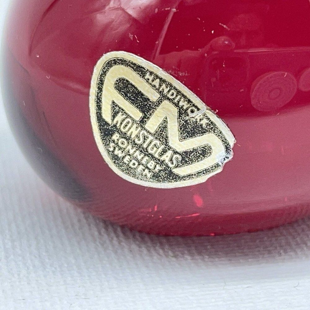 Vtg Red Duckling Art Glass Bird FM Konstglas Of Ronneby Sweden Paperweight Figur - Picture 2 of 10